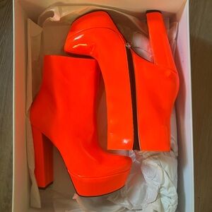High-Gloss Orange Platform Ankle Boots